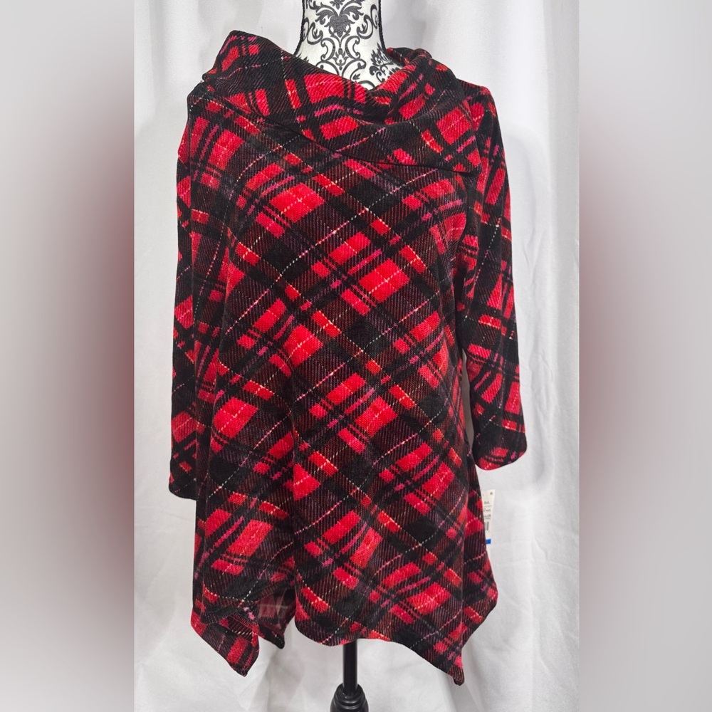 Ruby Rd. Red and Black Plaid Cowl Neck Sweater